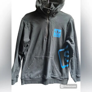 Adidas Trefoil Logo Blue Accent Black 1/4 Zip Pullover Hoodie Sz S